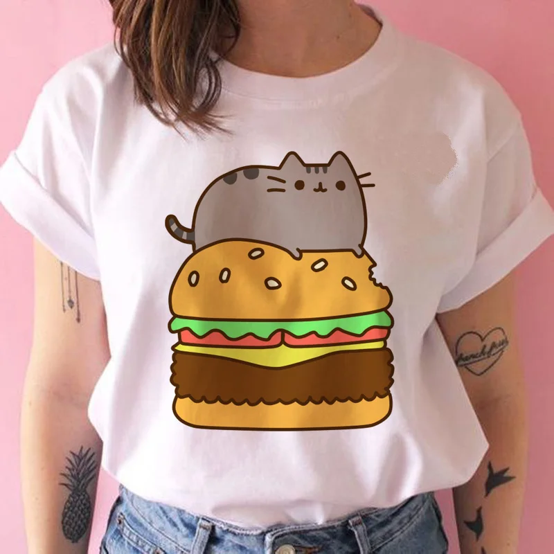 Женская футболка pusheen THE cat, kawaii, забавная женская футболка 90 s, мультяшная, harajuku, графическая, Корейская, ulzzang, топы, футболка, женская футболка