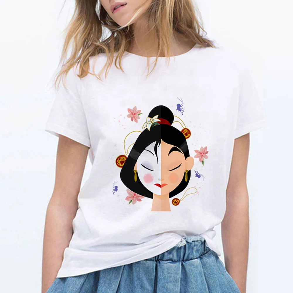 Летняя принцесса Мулан печатных Harajuku футболки для женщин Kpop Kawaii Ulzzang тренажерный зал Винтаж Camiseta Mujer Женская футболка - Цвет: 19bk1270