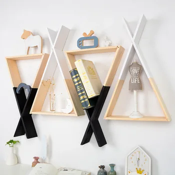

Nordic Decorative Wooden Shelf Wall Hanging Triangle Storage Bookshelf Living Room Children Bedroom Display Rack Art Home Decor