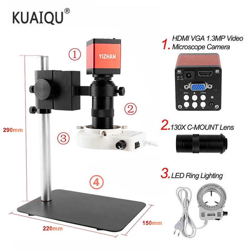 SH-CHEN 13MP HDMI VGA Video Microscope Camera Sets 120X/180X/300X C-Mount Lens Big Workbench Table for Phone PCB SMD Welding Repair Color : B, Magnification : 120X SH-CHEN 13MP HDMI VGA Video Microscope Camera Sets 120X/180X/300X C-Mount Lens Big Workbench Table for Phone PCB SMD Welding Repair Color : B, Magnification : 120X