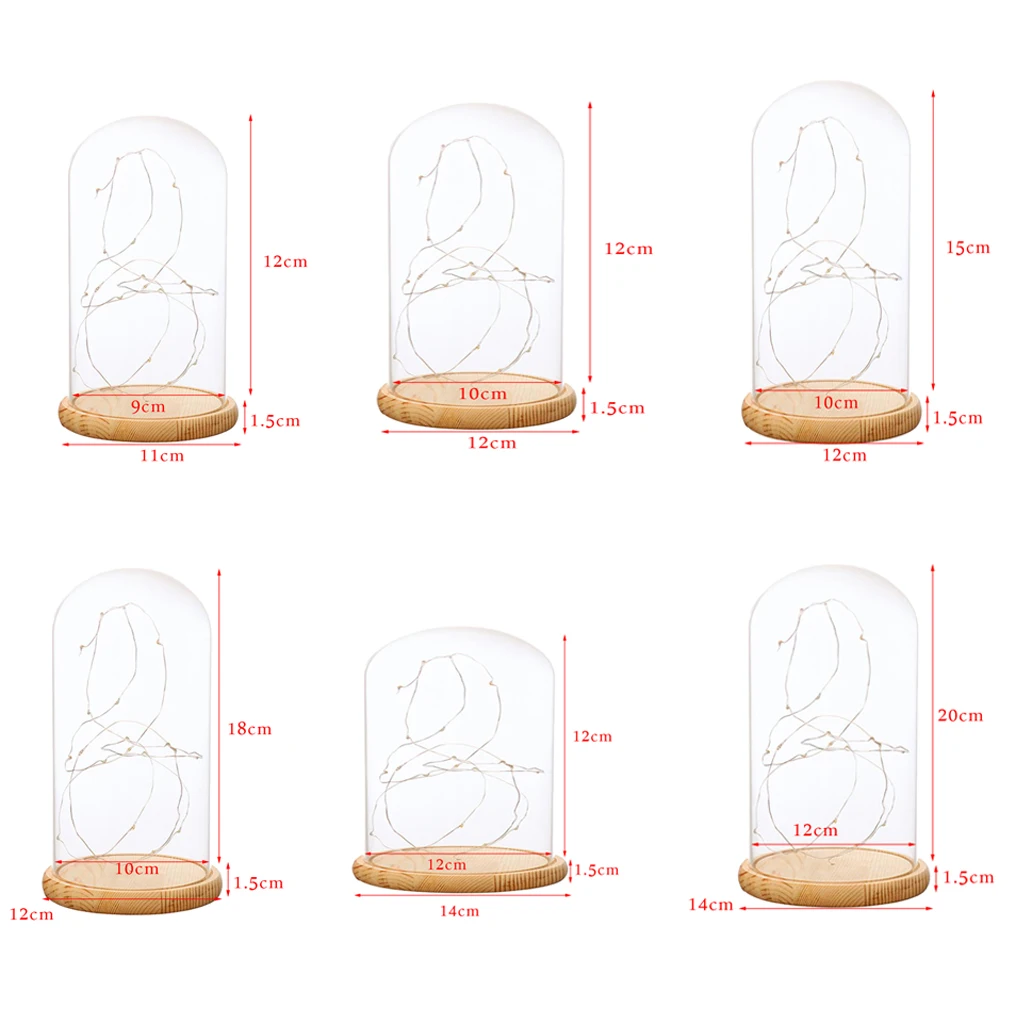 Glass Display Dome Cloche With Suspended LED Fairy Lights Xmas Birthday Gift