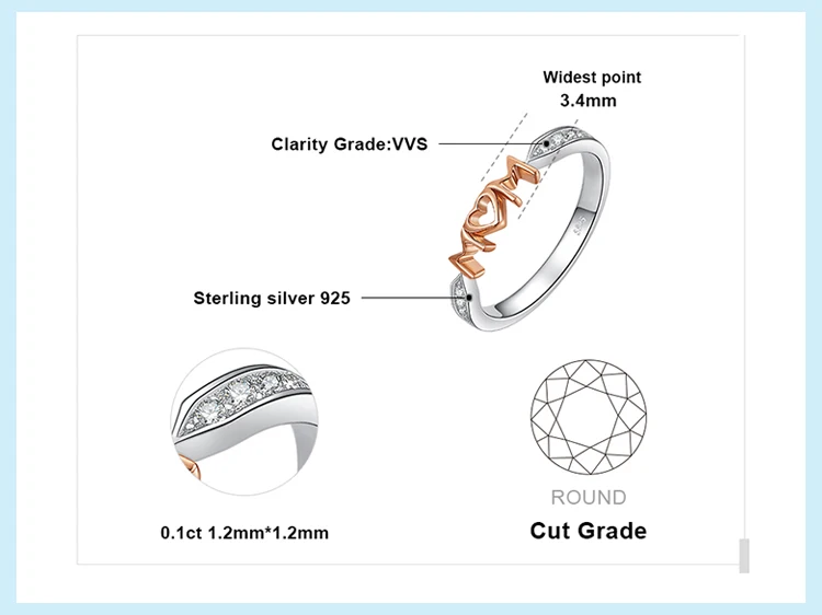 JewelryPalace мама кубического циркония кольцо стерлингового серебра 925 Розовое золото Для женщин кольца Модные Украшения Кольца для Для женщин подарок для девочки