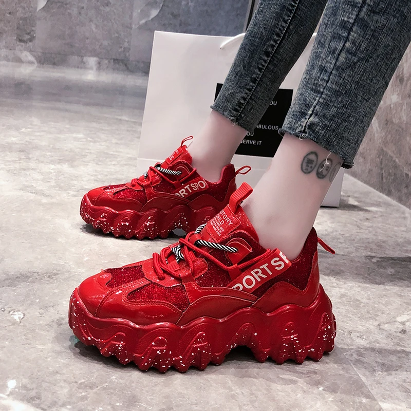 

Wave daddy shoes women 2020 new wild thick soles increased red casual shoes