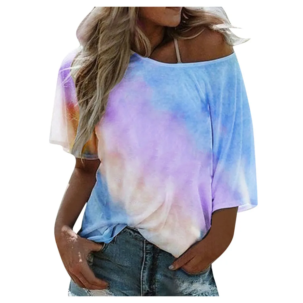 Женская футболка с принтом Tie dye летняя коротким рукавом и круглым вырезом