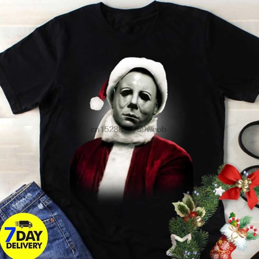 Майкл Майерс Санта Рождественская футболка черная S 3Xl | Мужская одежда
