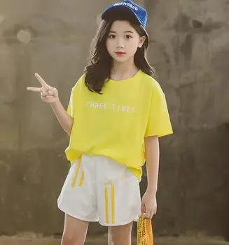 

Children Clothing Sets Summer Girls Sports Suit Cotton Letter Short Sleeve T-shirt+Shorts 2Pcs School Girls Clothes Outfits