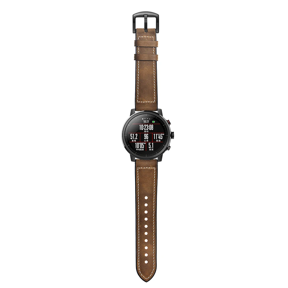 Для AMAZFIT 2 браслет 22 мм дышащий верхний слой коровья кожа сменный ремешок для часов для AMAZFIT 1 кожаный ремешок