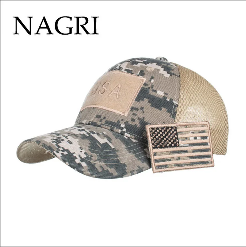 

Tactical Outdoor Camouflage Baseball Cap Women Men Adjustable Strap Breathable Mesh Ponytail Military Army Hat USA Flag Patch