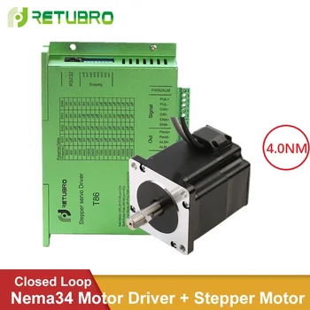

RETUBRO 1Set Nema 34 Closed Loop Stepper Motor Driver Kit T86+86A4EC Easy Servo 4NM 6A 98MM Length Hybrid 24-100V DC 18-80V AC