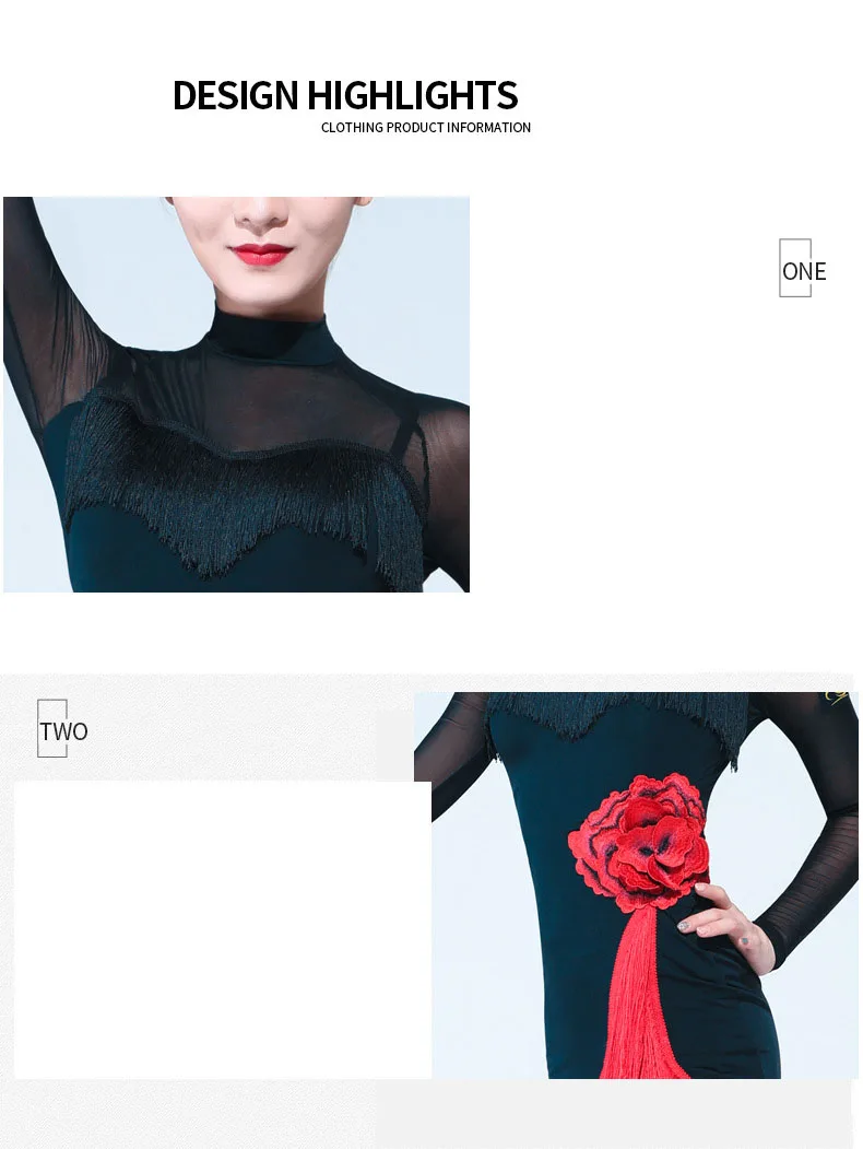 Latin Dance Dress Women Ballroom Dance Dress Sleeves Tango Rumba Flamenco Black Women dance dress
