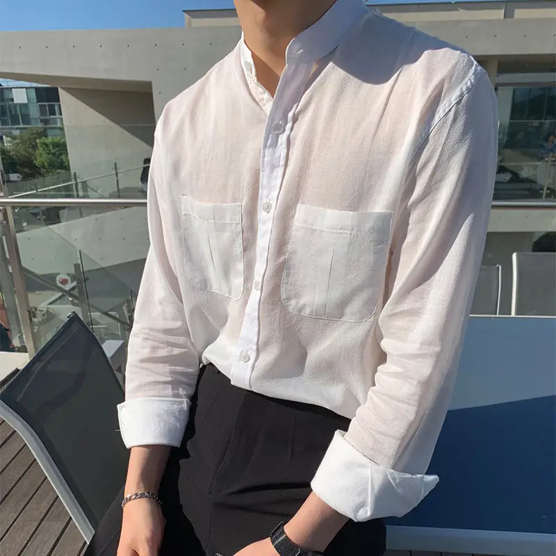 

Men's long-sleeved shirt 2020 spring and summer new solid color comfortable long-sleeved shirt young fashion men's clothing