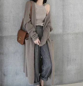 

New style women's wear with twist thick wool sweater jacket cardigan women's middle and long loose