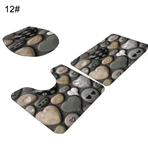 3 шт океан/камень водонепроницаемый полиэстер ванная комната коврик крышка для унитаза набор - Цвет: 12
