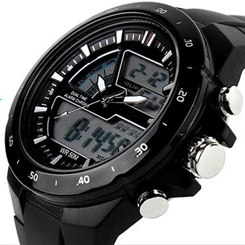 SKMEI 1016 модные многофункциональные водонепроницаемые спортивные часы для мужчин с двумя часовыми поясами подсветка Круглый циферблат цифровые часы