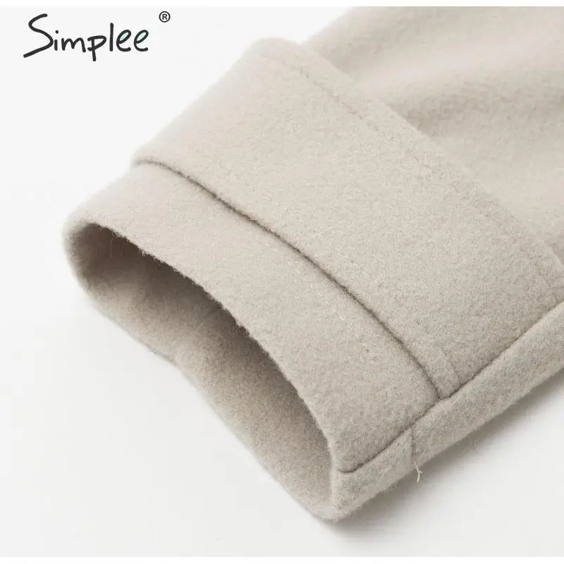 Simplee Wool blend winter tweed coat women Long sleeve elegant sash belt female outwear coat Autumn winter streetwear coat
