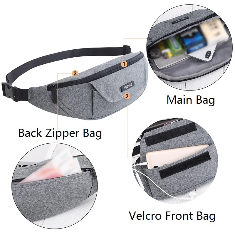 Tinyat, Мужская поясная сумка, функциональная поясная сумка, Повседневная сумка на ремне, сумка для телефона, денег, 3 кармана, большая поясная сумка, холщовая поясная сумка