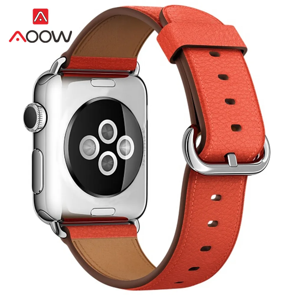 Мягкий ремешок для часов из натуральной кожи для Apple Watch 4, 5, 38 мм, 42 мм, 40 мм, 44 мм, классический мужской и женский браслет, ремешок для iWatch 1, 2, 3 - Цвет ремешка: Orange