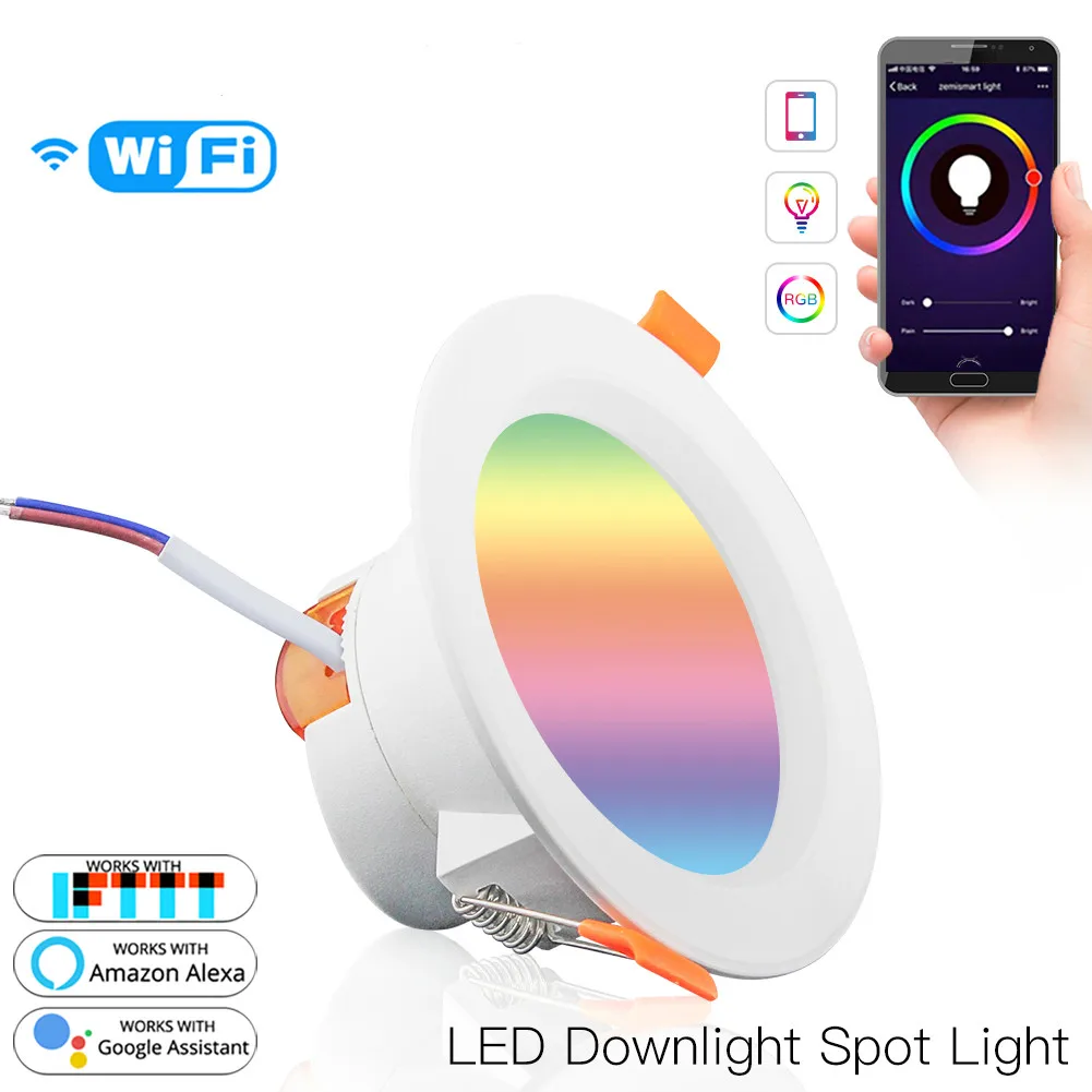 WiFi умный светодиодный светильник с затемнением круглые светлые пятна 7 Вт RGB Изменение цвета 2700 K-6500 K теплый холодный светильник для работы