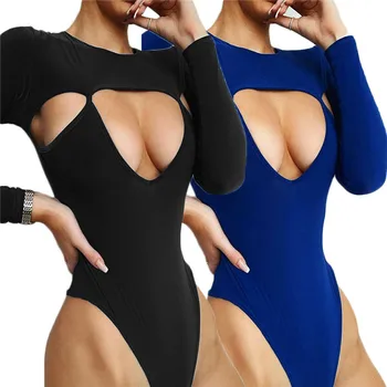 

2019 Sexy Women Round Neck Jumpsuit Tops Bodysuits Black Hollow Out Leggings Women Girls Clubwear Bandage Jumpsuit