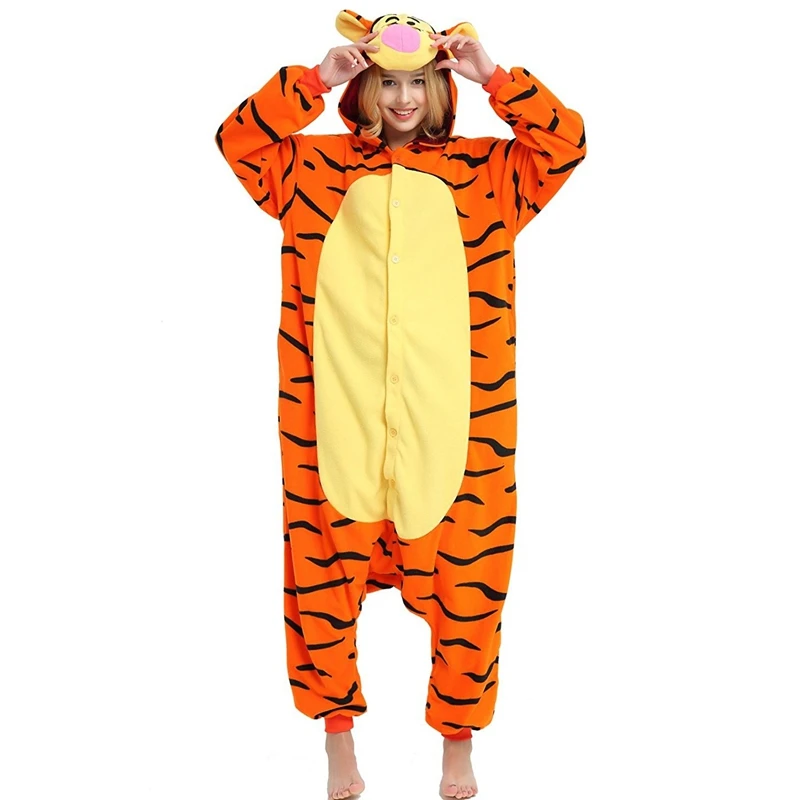 

Adults Animal Jumpsuit Pajamas Cartoon Tigger Kigurumi Women Men Costume Unisex Flannel Overalls Sleepwear Witner Nightie Onesie