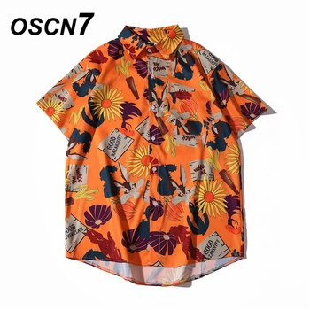 

OSCN7 Casual Streetwear Beach Printed Short Sleeve Shirt Men 2020 Hawaii Oversize Fashion Harujuku Women Shirts 2068