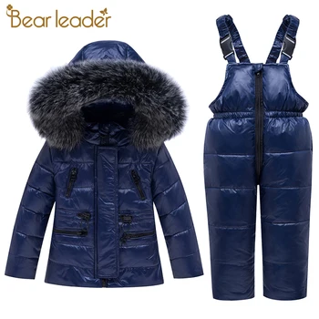 

Bear Leader 2-5 Years Children Winter Warm Outfits Girls Fashion Long Sleeve Outerwear and Suspender Pants Boys Solid Suits