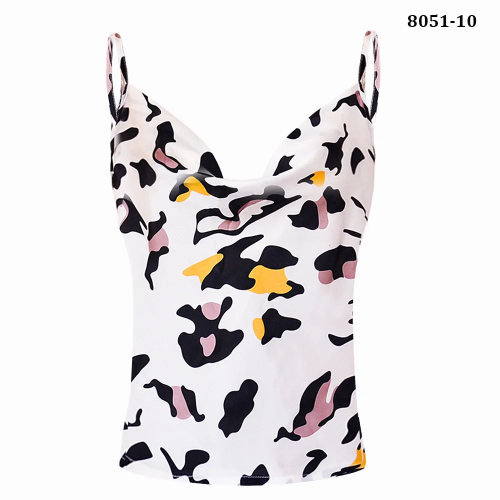 white leopard print Однотонная рубашка маленькая майка имитирующая настоящий шелк женская шифоновая рубашка лето - Цвет: white leopard print