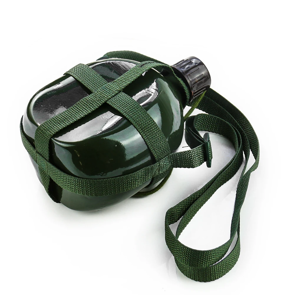 Aluminum Military Water Bottle Drop Resistant Durable Old Style Large Capacity Flat Water Bottle Outdoor Hiking Carry 1-2.5L