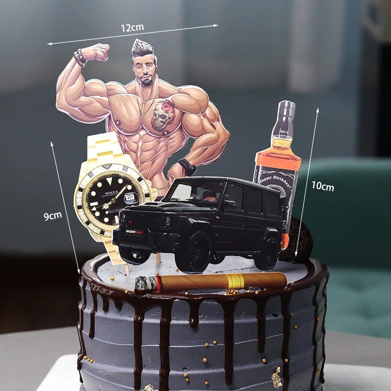 Belle Montre De Fitness Pour Homme Decoration De Gateau Sur Le Theme Riche De La Voiture A Vin Cadeau D Anniversaire Pour Papa Cadeau De Fete Des Peres Aliexpress