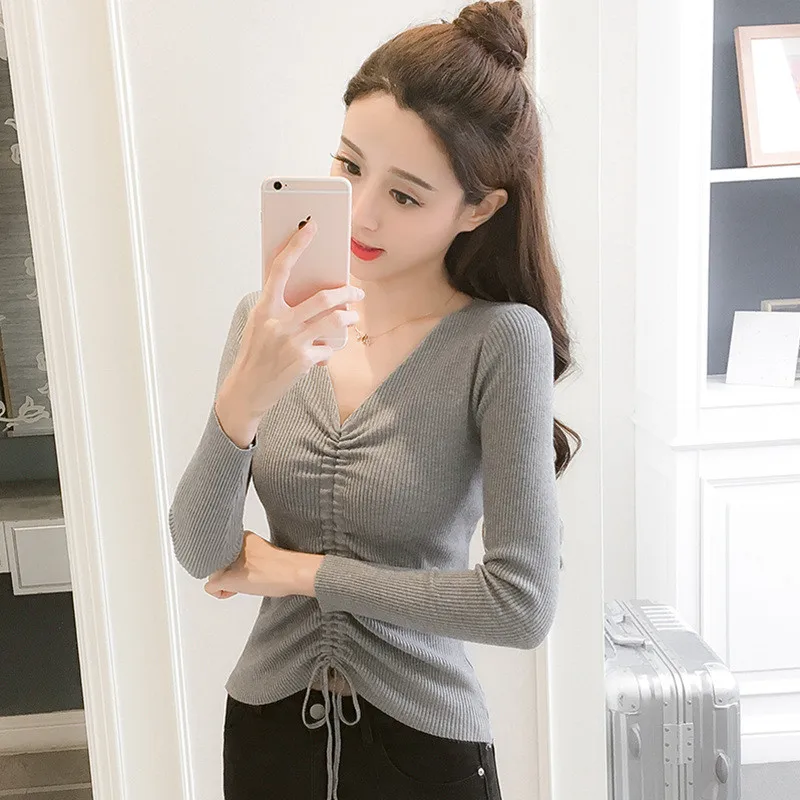Autumn Korean Pullover black Sweater Femme White Sweaters Ladies Sexy V Neck pink Knitwear Sweater Pull Femme Nouveaute 2019 Autumn Korean Pullover black Sweater Femme White Sweaters Ladies Sexy V Neck pink Knitwear Sweater Pull Femme Nouveaute 2019