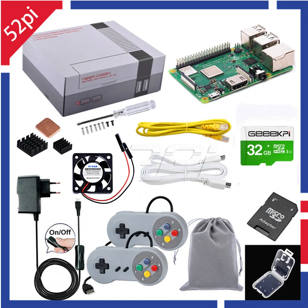 52Pi Retroflag Оригинальный чехол NESPI + Plus с дополнительным Raspberry Pi 3B (Plus) адаптер питания