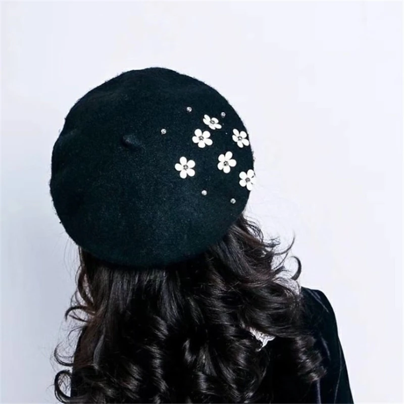 Fashion Pearl Flower Children Beret Hat 