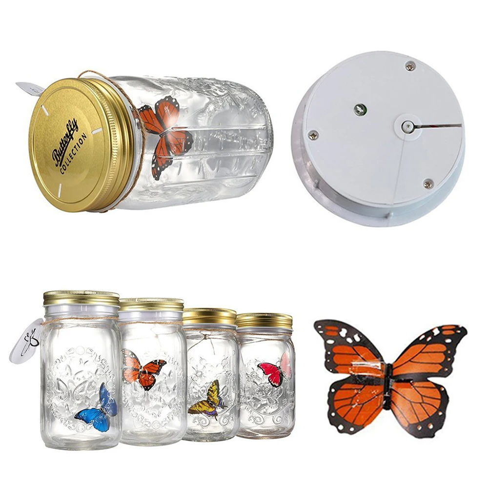 LED Light Butterflies Jar With Lamp Romantic Glass LED Lamp Butterflies In A Jar Children Gift Home Decoration 17x9x9cm