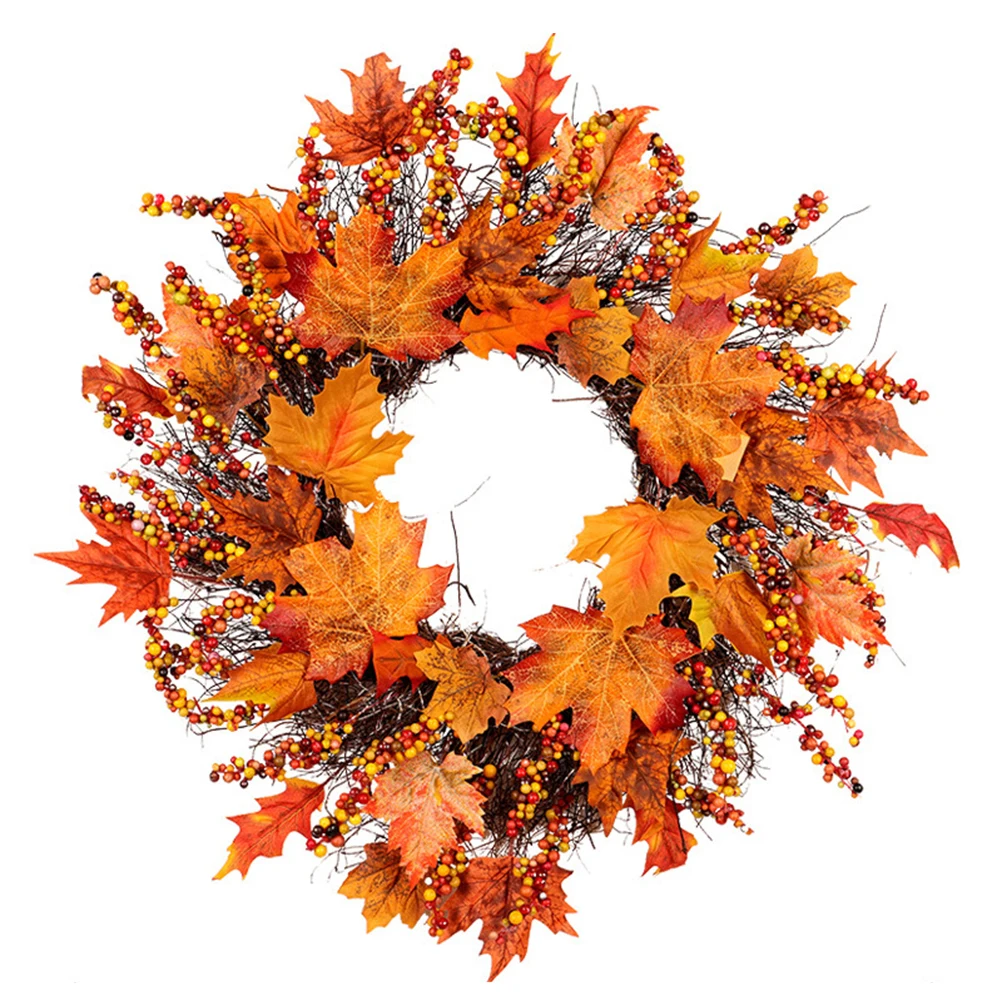 Светло-желтый Christmas Thanksgiving Garland Autumn Simulation Maple Leaf Wreath Door Hanging Decor Holiday Pendant Wreath For Home - Цвет: Светло-желтый
