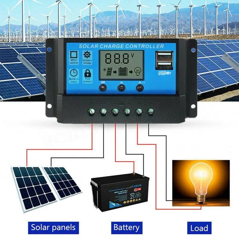 Digital LCD Solar Regler USB Laderegler Panel Charge Controller Regulator 30A