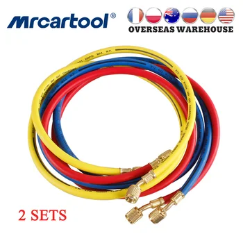 MRCARTOOL 2Sets Refrigerant Hoses Pipe For R134a R12 R22 R404 R502 Air Conditioner Refrigerant Digital Manifold 3 Colors Tube 1