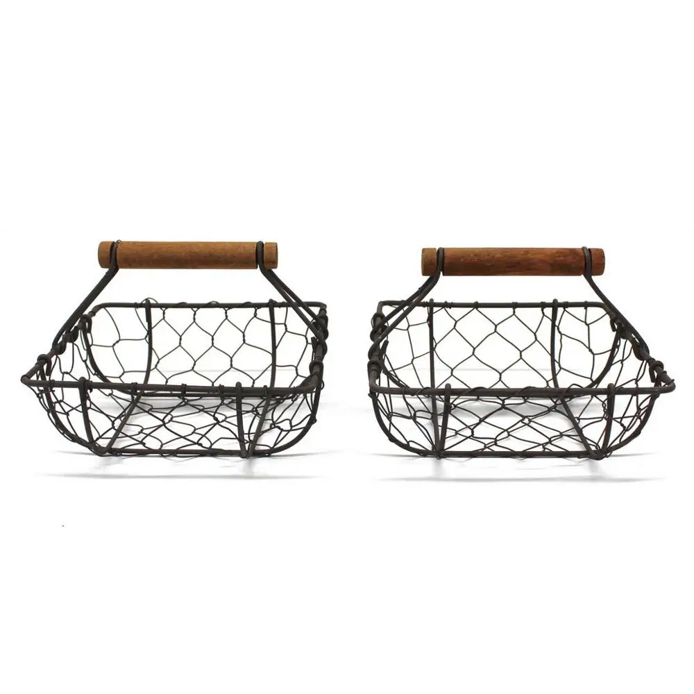 Vintage Wire Chicken Egg Basket With Handles 