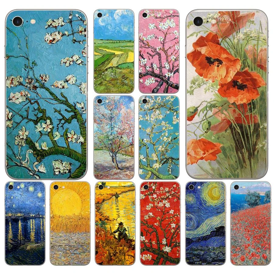 255DD Vincent van Gogh sunflower cherry blossom starry sky series Cover Case for iphone 5 5s se 6 6s 8 plus 7 7 Plus X XS SR MAX iphone 8 wallet case