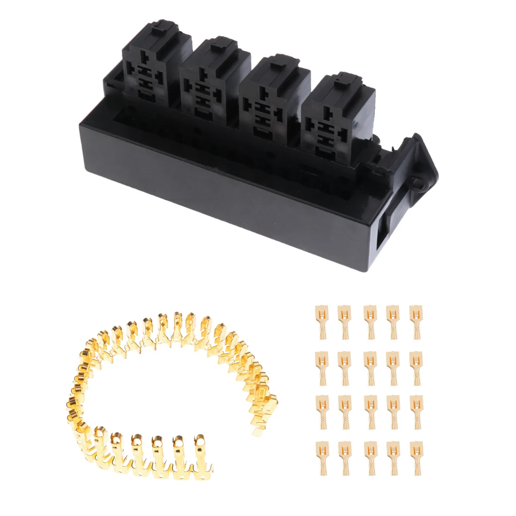 12V 80A 5 Pin 15 Way 4 Relay Box Holder Houisng Socket Connector +Terminals Conversion Kit