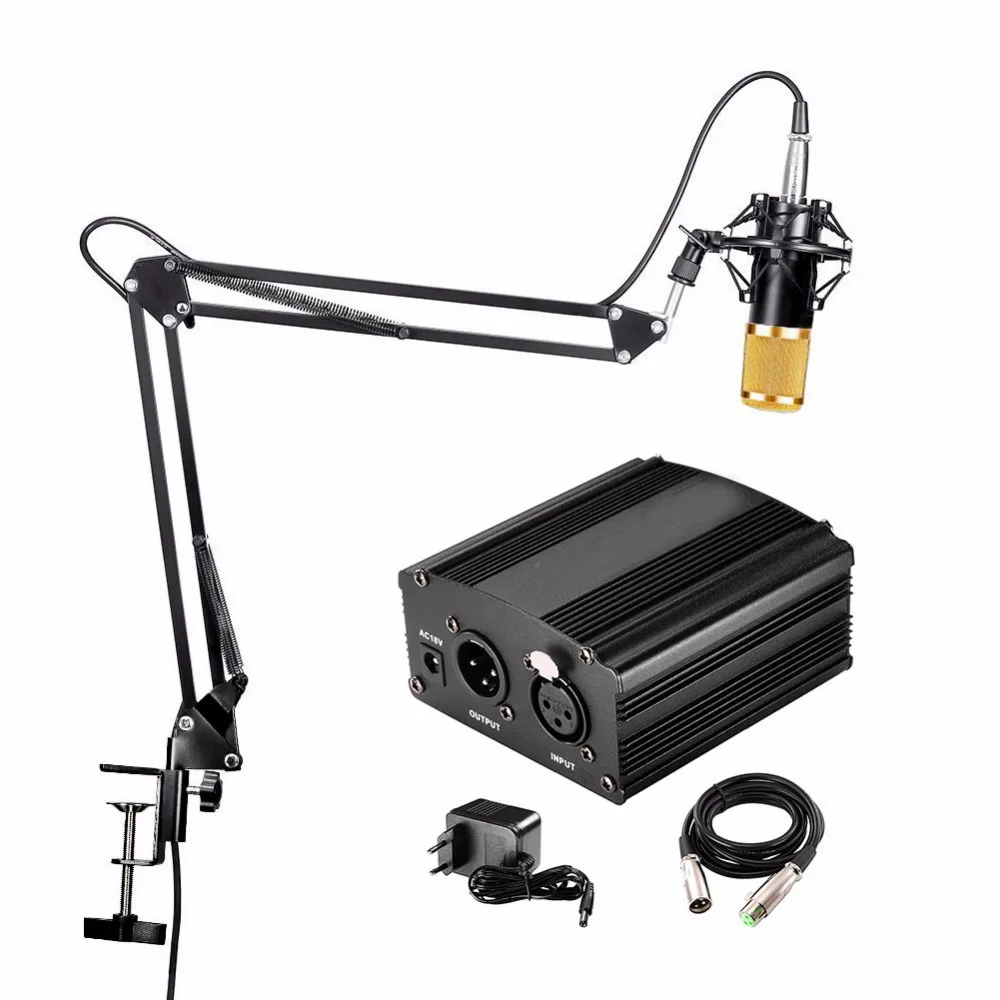 

BM800 Professional Condenser Microphone+MIC Stand+EU Standard Power Supply+Dual Cards XLR Cable+Blowout Prevention Device Kit