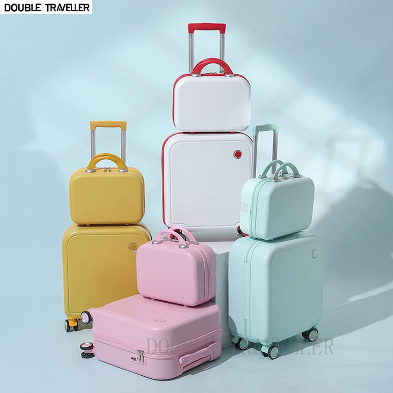 Juego de equipaje de viaje para mujer, Maleta rosa para niñas, bolsa equipaje con carrito cabina, maleta con ruedas de oro rosa, juego de equipaje de 2 piezas|De mano| -