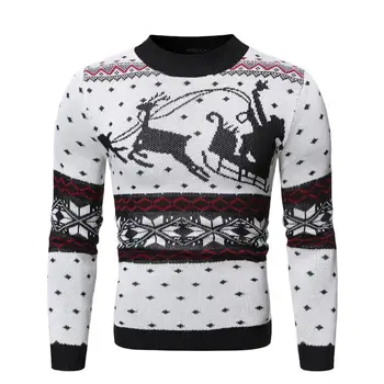 

Christmas Sweater for Men's Clothing Santa Claus Reindeer Deer Print Men's Knitted Pullover White Black