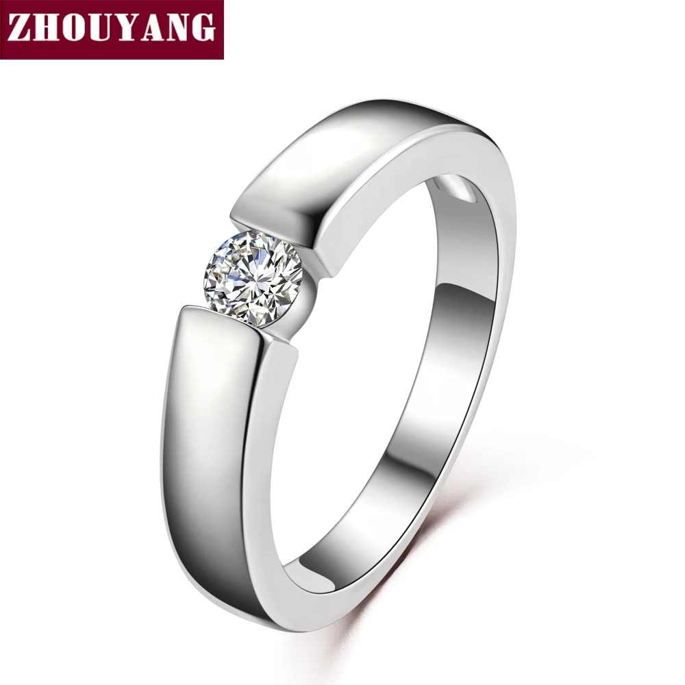 WhiteGold 4.5mm Hearts and Arrows Cubic Zirconia Wedding Ring Rose Gold& Silver Color Classical Finger Ring R400 R406 - Цвет основного камня: WhiteGold