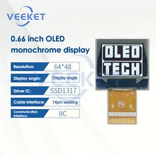 

0.66 inch OLED display Module 14Pin Welding IIC Interface 64x48 Resolution LCD Screen SSD1317 Driver OEL 1M2033 for Arduino