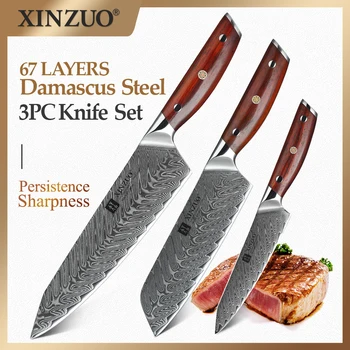 

XINZUO 3PCS Kitchen Knives Sets 67 layers VG10 Damascus Stainless Steel 8.5''Chef 5''Utility 7'' Santoku Knives Rosewood handle
