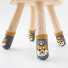 

4Pcs 11Styles Non-Slip Knitting Cat Dog Panda Striped Wave Feather Letter Print Table Foot Cover Chair Leg Sock Floor Protectors