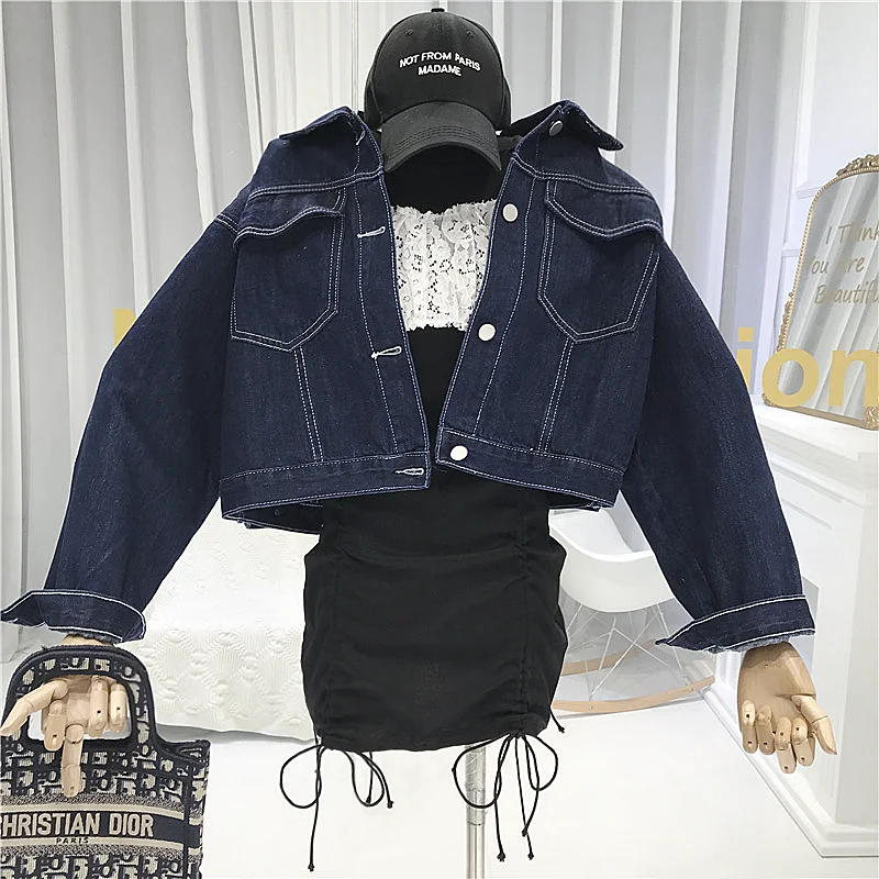 

Retro Boyfriend Style Short Jeans Coat Women's 2020 Autumn New Korean Fashion Loose Top Fashion Wide-waisted Pockets