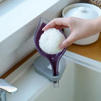 

Leaf Shaped Soap Holder Sink Sponge Drain Box Suction Cup Soap Storage Drying Rack Cleaning Brush Case Bathroom Supplies