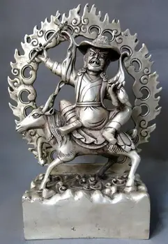 

9" China silver feng shui lucky buddhism horse Lakshmi Buddha sculpture Statue