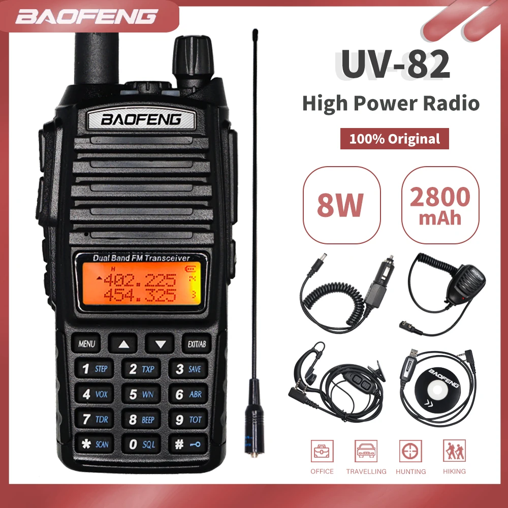 True 8 Вт Мощный Baofeng UV-82 рация двойной PPT двухстороннее радио любительский UV82hp портативный CB Ham Радио UV 82 FM трансивер 82